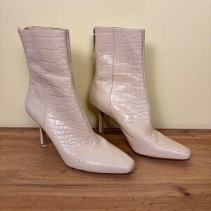 BLACK SUEDE STUDIO Womens Jennifer Heeled Booties Size 41 Beige Croc Leather